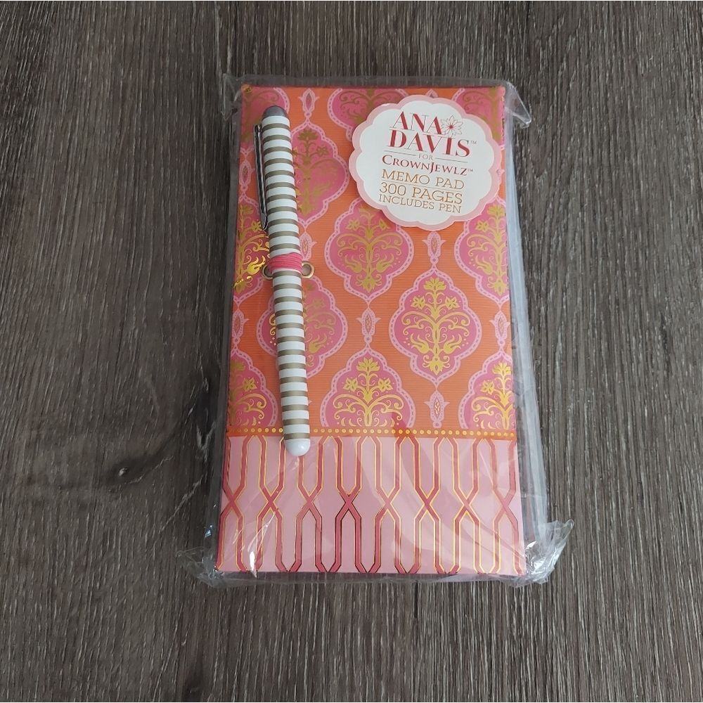 Ana Davis Pink, Orange andβGold Memo Pad with Pen - 300 Pages